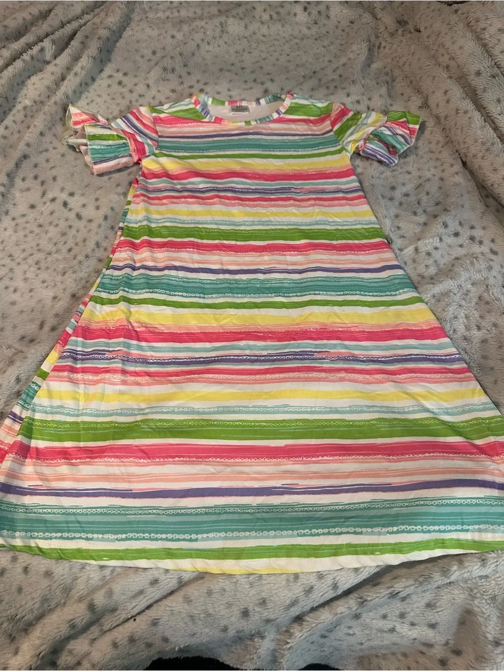 Boutique brand Girls' Rainbow Striped Short-Sleeve with Ruffle Dress